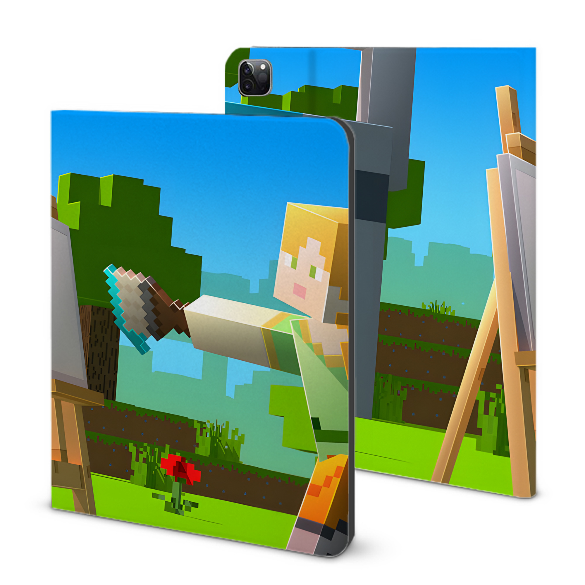 （画像用） マインクラフト ブロックの世界 Minecraft MC Block world IPad ケース ブック型 PUレザー TPU 耐衝撃 軽量 薄型 ペン収納なし 全面保護 IPad 各モデル対応